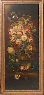 Continental Floral Bouquet Still Life Oil on Board
