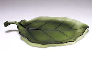 Daum France Art Glass Pate de Verre Leaf Platter