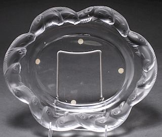 Lalique Molded & Frosted Dish with Koi Fish Rim
