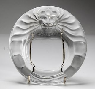 Lalique Art Glass Lion's Head Tray, Signed
