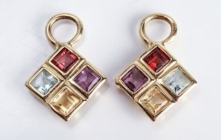 14K Gold Amethyst Citrine Topaz & Garnet Earrings