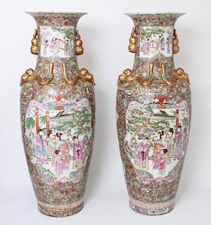Chinese Rose Medallion Porcelain Palace Vases
