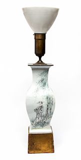 Chinese Qing Dynasty Painted Porcelain Table Lamp