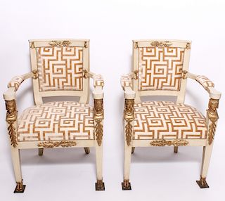 Egyptian Revival Parcel Gilt Arm Chairs