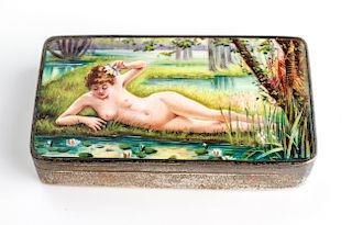 Silver & Enamel Erotic Nude Woman Snuff Box