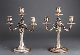 Baroque Style Russian Silver Pair of Candelabra