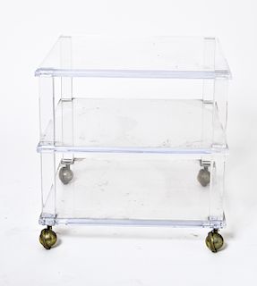 Lucite Three-Tiered Side Table on Casters