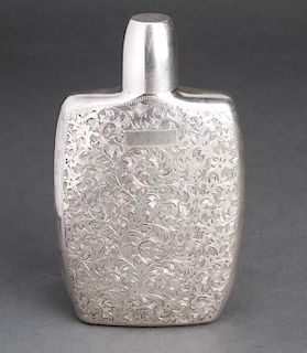 Sterling Silver Engraved Floral Motif Convex Flask