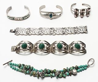 Southwest Native American Silver Bracelets Group 6