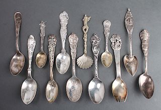 Silver Figural Tea Spoons Assorted Group of 12