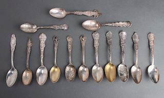 Silver Souvenir Spoons U.S. Cities, Group of 14