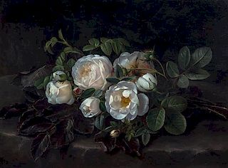 * John Laurents Jensen, (Danish, 1800-1856), Still Life with Cabbage Roses