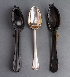 Bronze Rat-Tail Spoon Mold w Silver-Plate Spoon