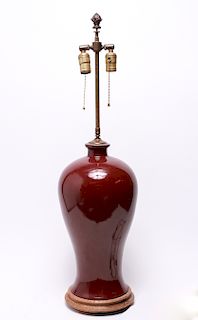 Chinese Oxblood Meiping Porcelain Table Lamp