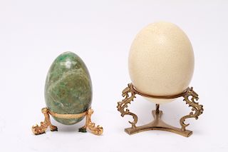Ostrich Egg & Hardstone Egg on Stands