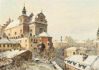 W.T. Chmielinsky, (Polish, 19th century), Rooftops in Winter