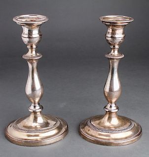 Regency Style Silver-Plate Candlesticks, Pair