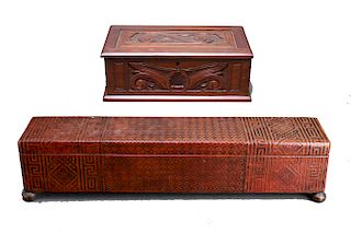 Embossed Leather & Carved Wood Boxes