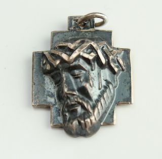 Sterling Silver Christ's Head on Cross Pendant