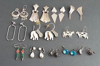 Sterling Silver Earrings Incl. Mexican, 12 Pairs
