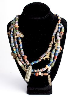 Ethnic Glass Beads & Brass Animals Necklace