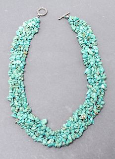 Turquoise Necklace w Silver-Tone Clasp