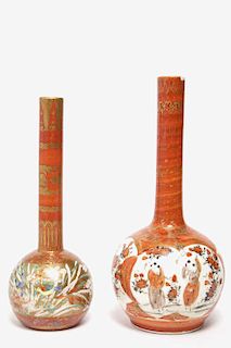 Japanese Kutani Porcelain Crane-Neck Vases, 2