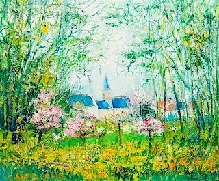 Yolande Ardissone, (French, b. 1927), Church Surrounded by Forest