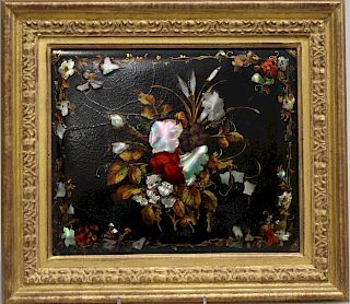 Victorian Lacquer & Mother-of-Pearl Floral Panel