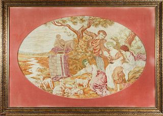 French Rococo Style Needlepoint of Pastoral Party