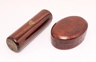 Oval Leather Box & Oak Drafting Tools Container