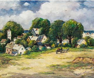 * Albert Leroy Groll, (American, 1866-1952), Landscape with Houses
