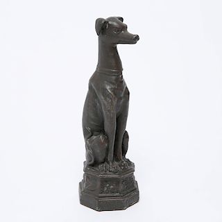 Seated Whippet Dog Cast Metal Sculpture