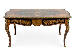 A French Gilt-Bronze-Mounted Kingwood, Tulipwood and Marquetry Centre Table