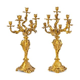 A Pair of Louis XV Style Gilt-Bronze Seven-Light Candelabra
