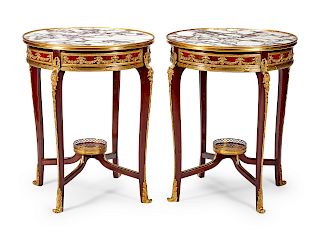 A Pair of Louis XV Style Gilt-Bronze and Marble Gueridons