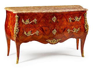 A Louis XV Style Gilt-Bronze-Mounted Marquetry Commode