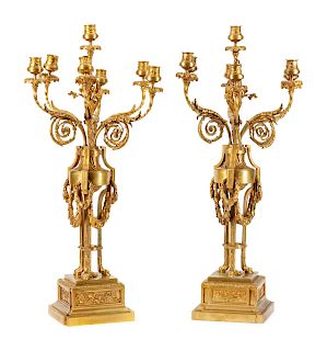 A Pair of Louis XVI Style Gilt-Bronze Seven-Light Candelabra