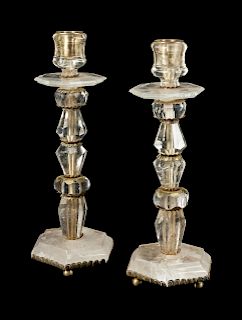 A Pair of Louis XVI Style Rock Crystal Candlesticks