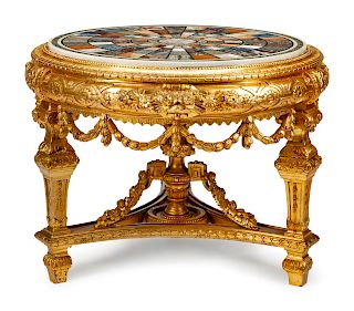 A Louis XVI Style Giltwood and Specimen Marble Center Table
