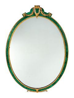 A Neoclassical Style Gilt-Bronze-Mounted Malachite Oval Mirror
