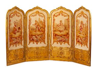 An Aubusson Tapestry-Upholstered Four-Panel Floor Screen