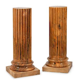 A Pair of Louis XVI Style Bronze-Mounted Fluted Marble Pedestals