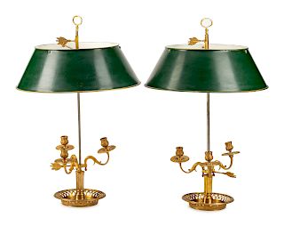 A Pair of Louis XVI Style Gilt-Metal Bouillotte Lamps