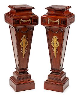 A Pair of Neoclassical Style Gilt-Bronze-Mounted Mahogany Pedestals