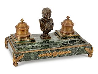 An Empire Style Marble and Bronze Encrier