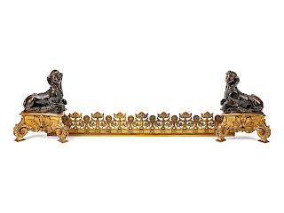 A Pair of Empire Style Parcel-Gilt and Patinated Bronze Chenets
