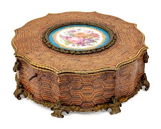 A French Porcelain and Bronze-Mounted Inlaid Wood Chocolate Box