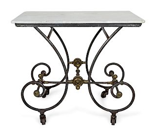 A French Brass-Mounted Wrought-Iron and Marble Baker's Table