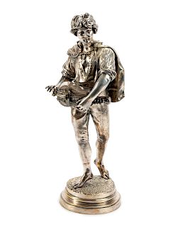A French Silvered Bronze Figure of a Guitar Player
